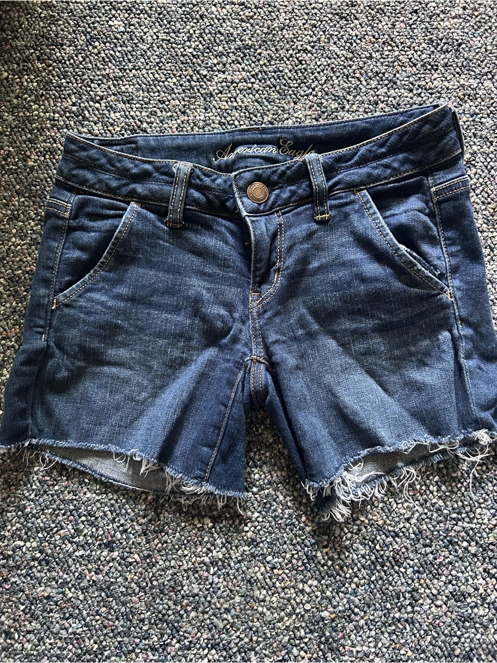 American Eagle Outfitters Dark Blue Denim Frayed Cutoff Shorts